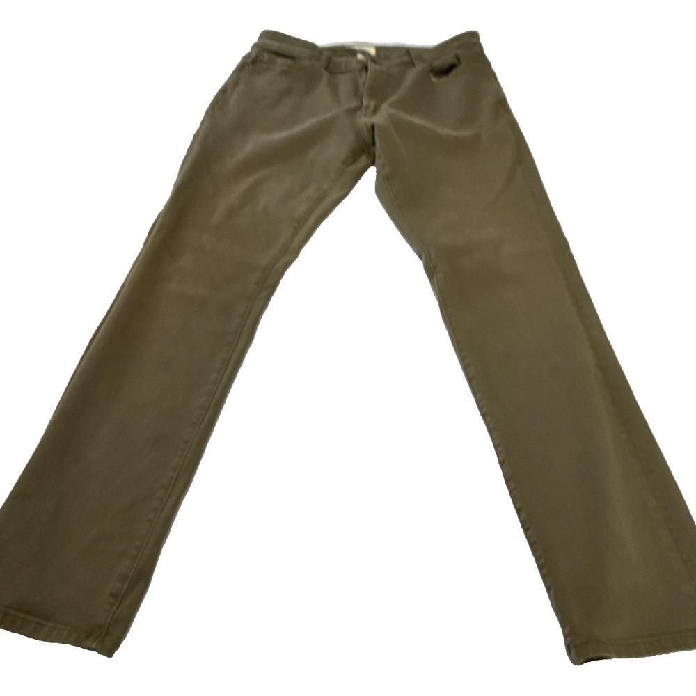Warp + Weft Slim Olive Cotton Twill Casual Pants Button Zip Pockets 33x34